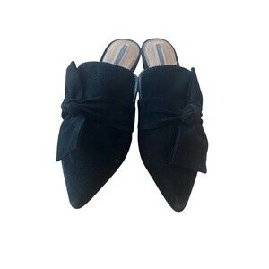 Tahari Pandora Black Suede Pointed Toe Bow Mule Flats Women’s Size 9M